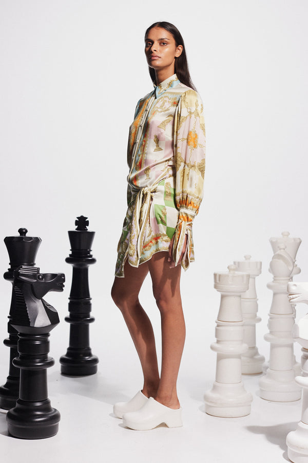 Checkmate Silk Mini Dress Multi