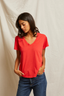 Hendrix Cotton Boxy V Neck Poppy Red