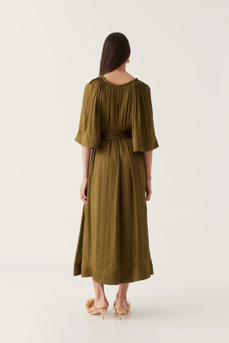 Seraphina Silk Midi Dress Deep Olive
