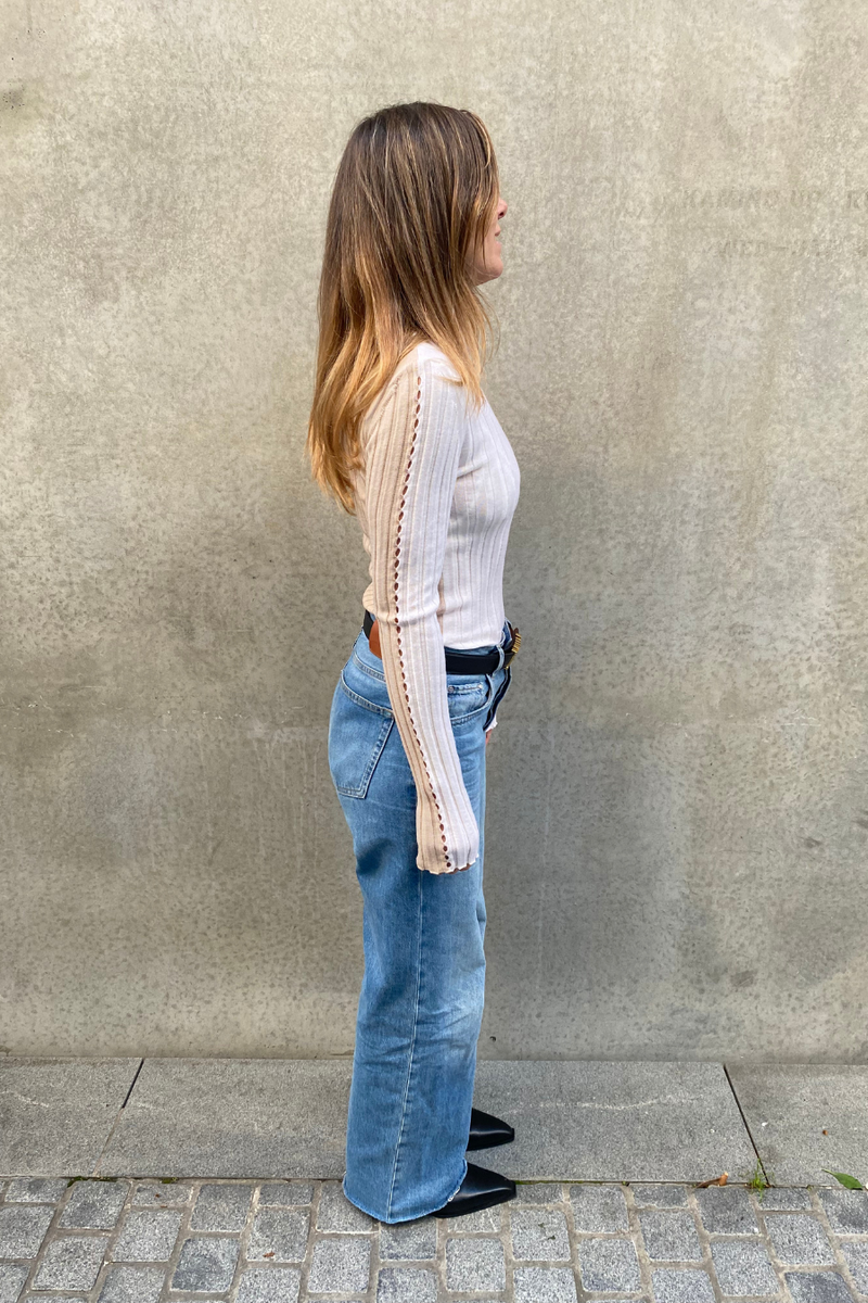 Sara Long Sleeve Rib Top Off White/Butter