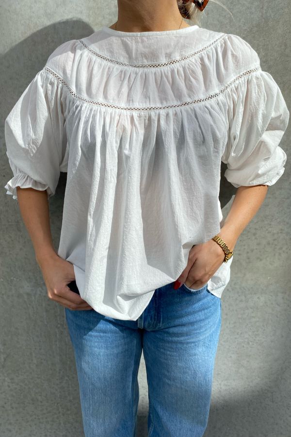 Lace Trim Mixed Blouse Off White