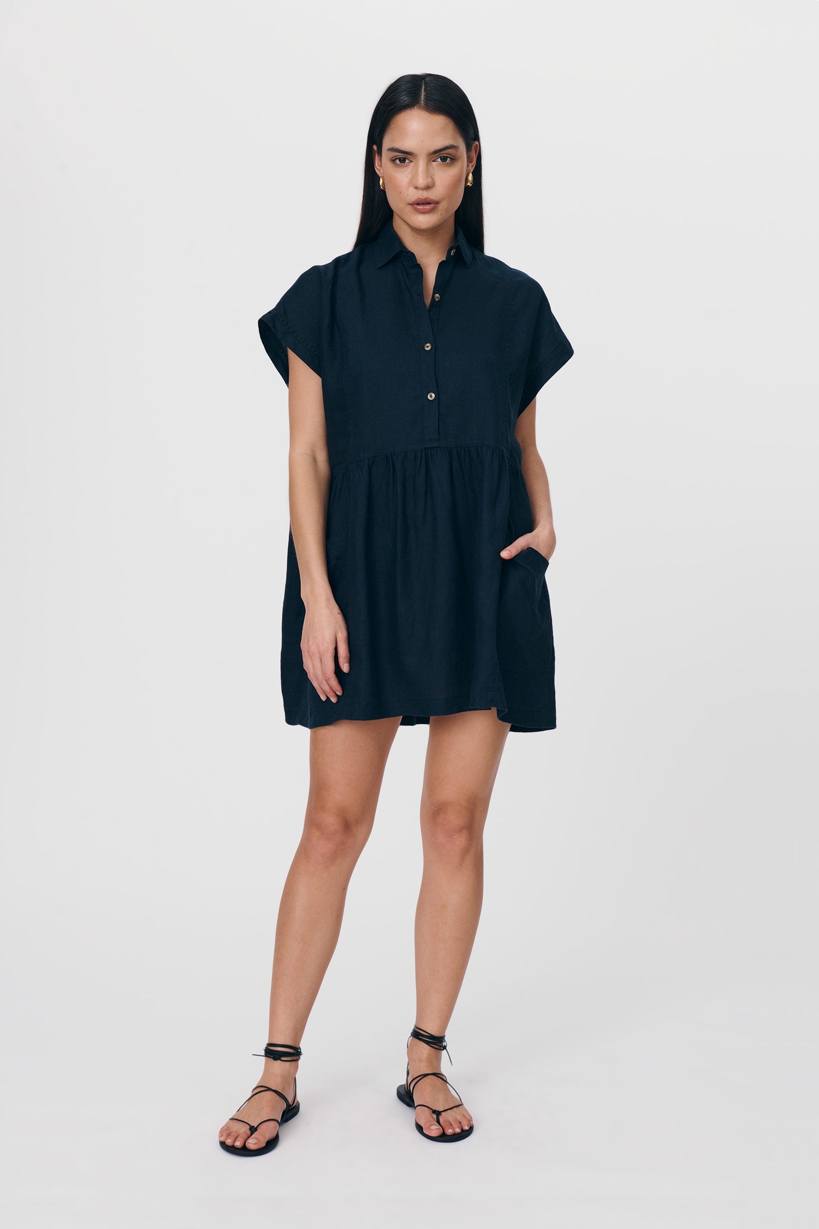 Gina Linen Mini Dress Ink Deval boutique Wanaka