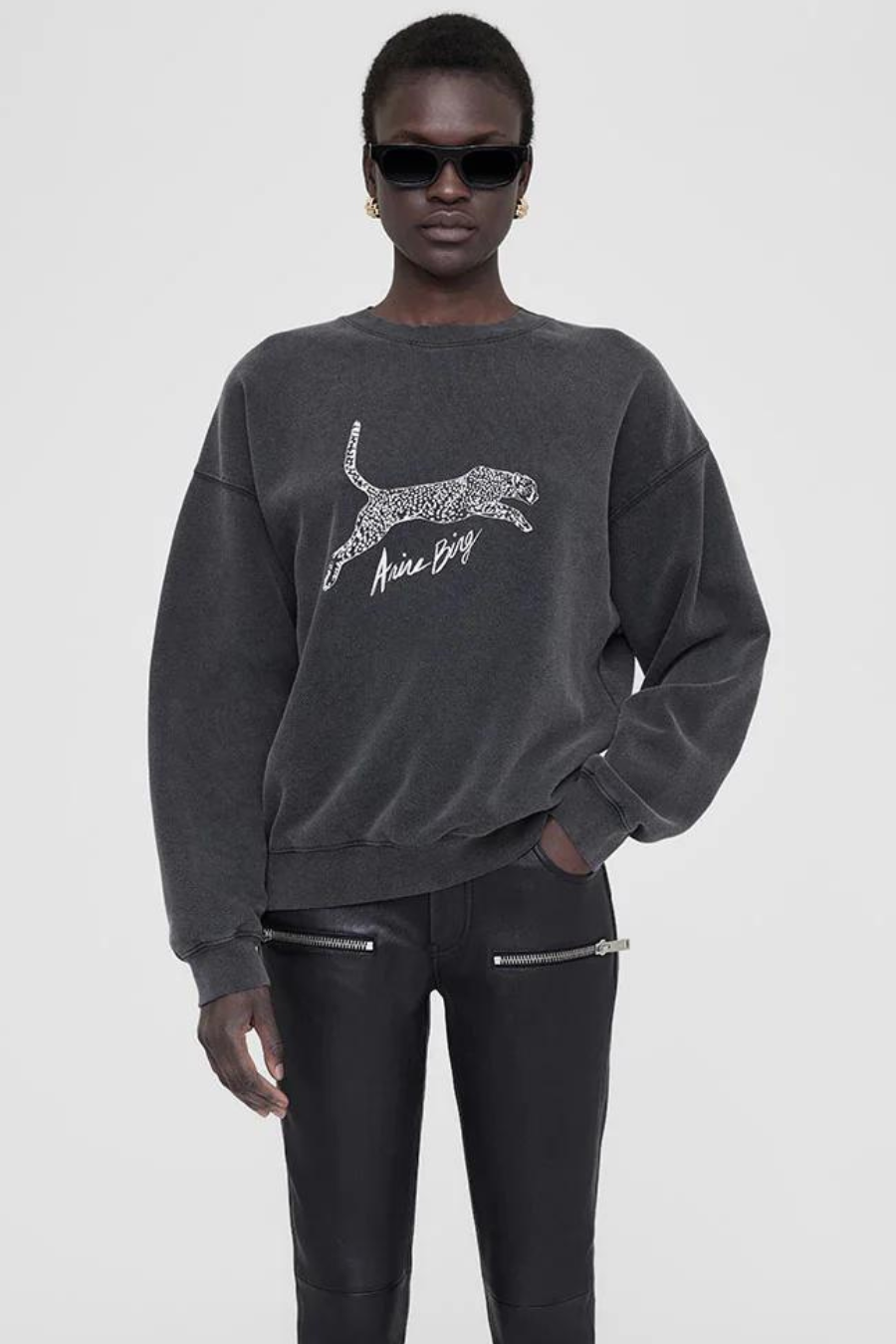 Spencer Sweatshirt Spotted Leopard Washed Black Anine Bing