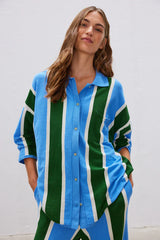 Carmen Knit Shirt Stripe Green Bay/Ink Blue