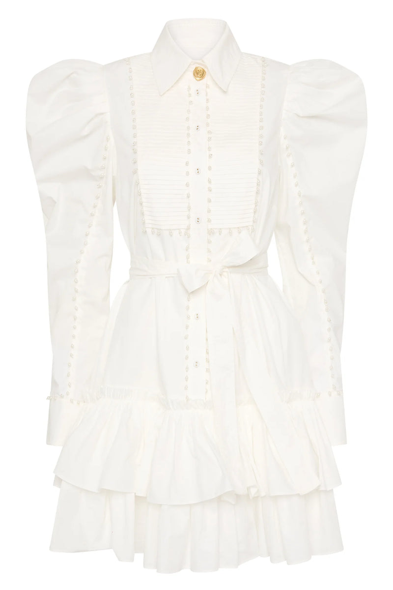 Florence Pearl Trim Mini Dress Ivory