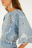 Richelieu Kimono Sleeves Cropped Blouse Denim