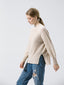 Bobble Knit Lantern Sleeve Sweater Light Almond