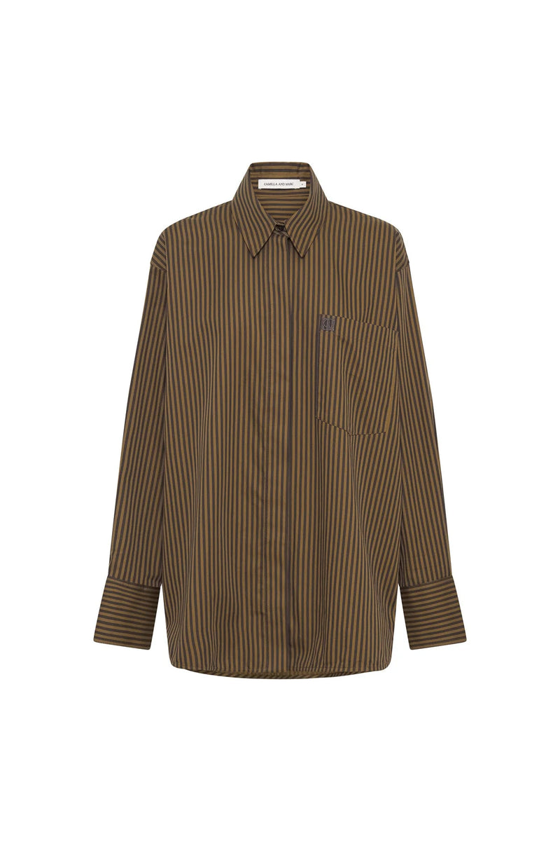 Iris Shirt Charcoal Tan Stripe