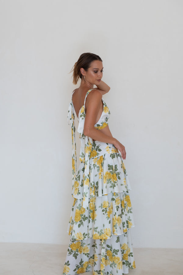 Malibu Maxi Skirt Yellow Liberty Floral