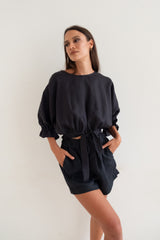 Krissy Crop Black Linen