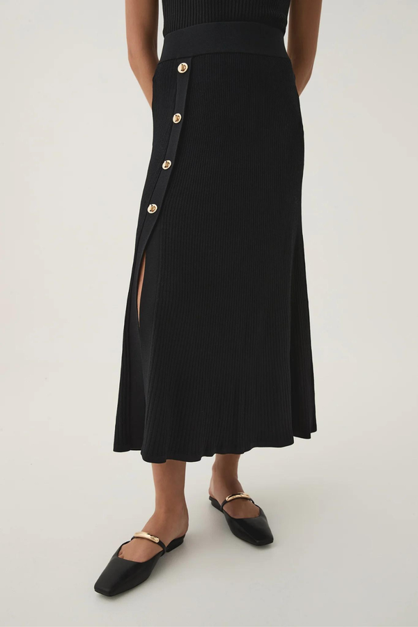 Rosanna Knit Midi Skirt Black