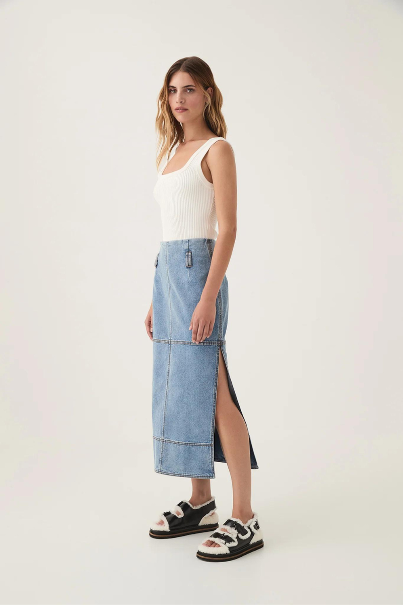 Outline Denim Midi Skirt Coastal Blue