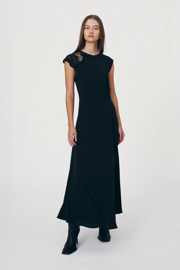 Lily Silk Lace Gown Noir