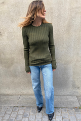 Sara Long Sleeve Rib Top Olive