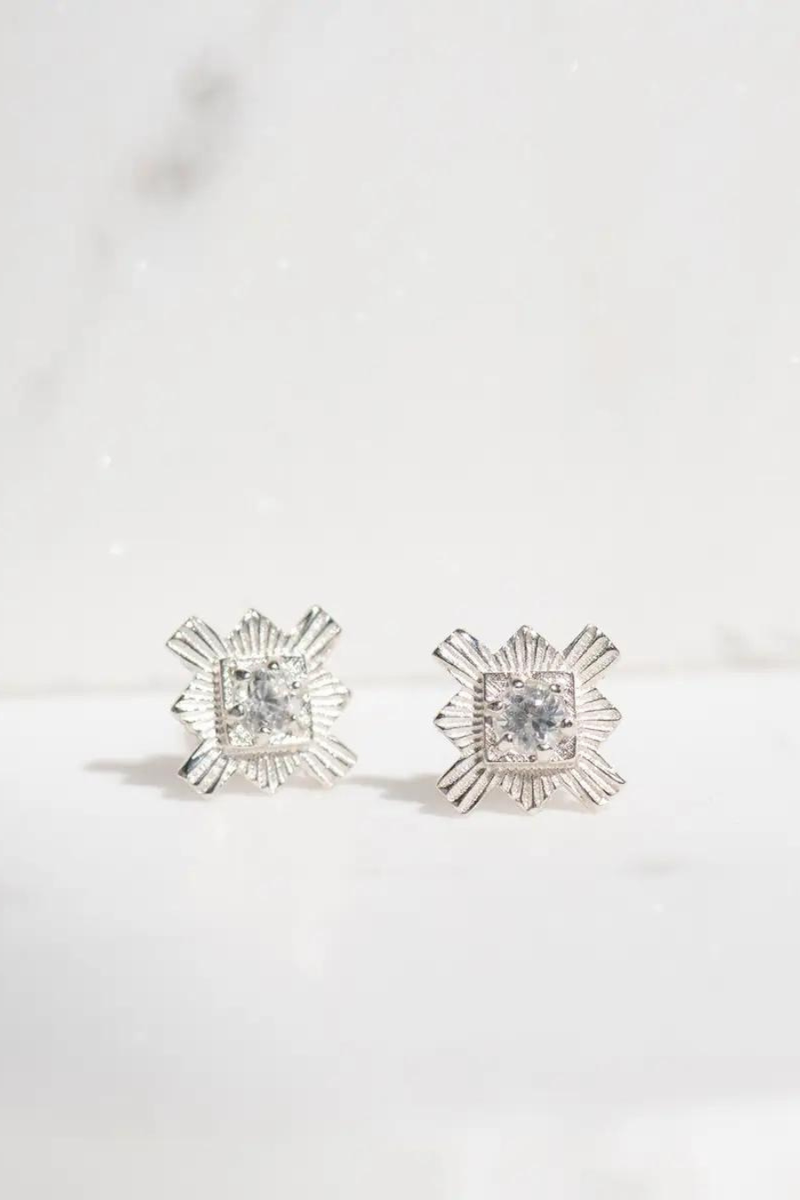 Inka Studs Sterling Silver - White Zircon