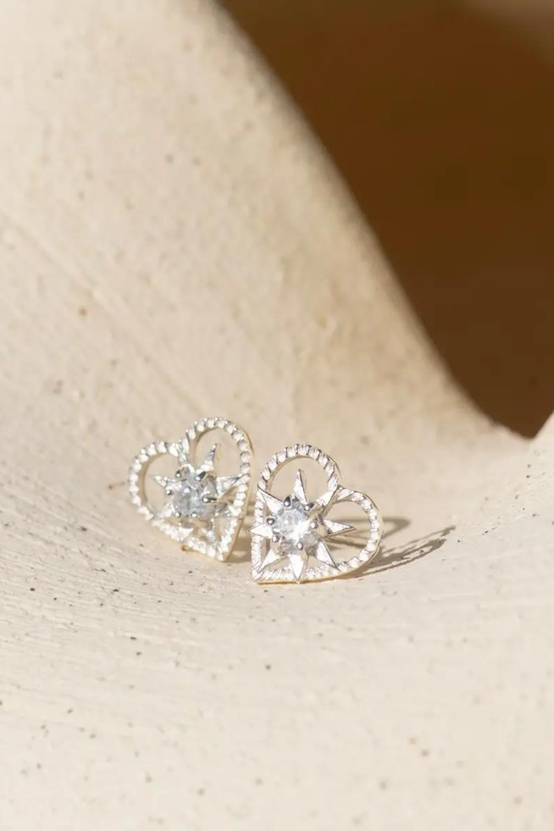 Kind Heart Earrings Silver - White Zircon