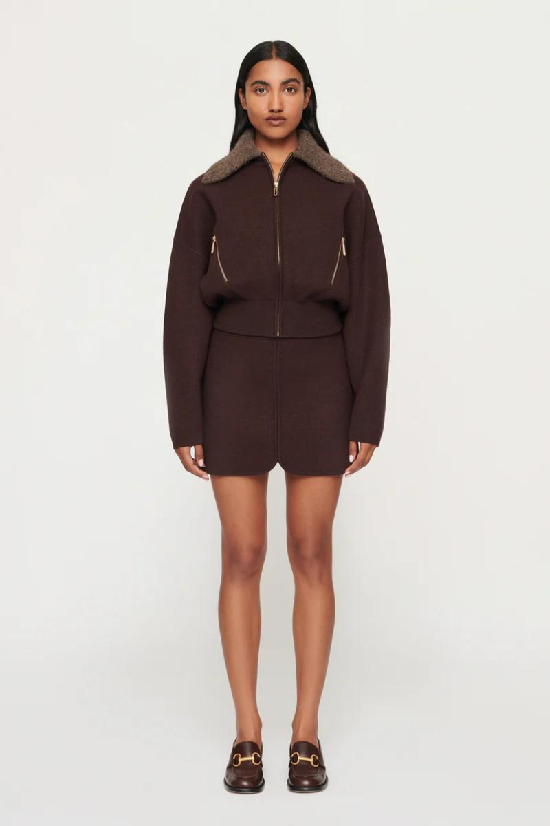 Dakota Boiled Wool Bomber Chocolate