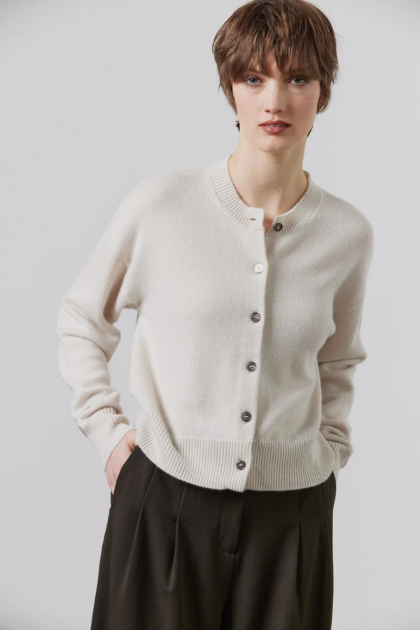 Boxy Crew Neck Cardigan Putty