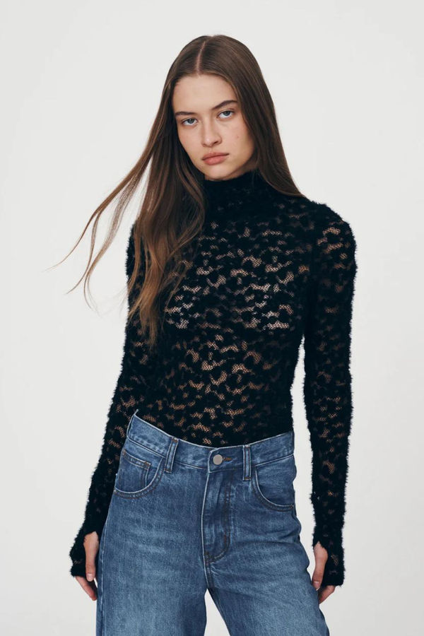 Galo Fuzzy Lace Top Noir