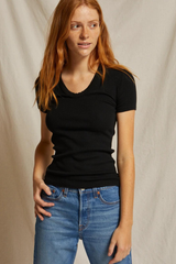 Avril Short Sleeve Rib U Neck Black