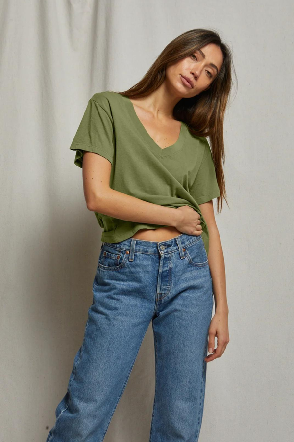 Hendrix Cotton Boxy V Neck Tee Safari