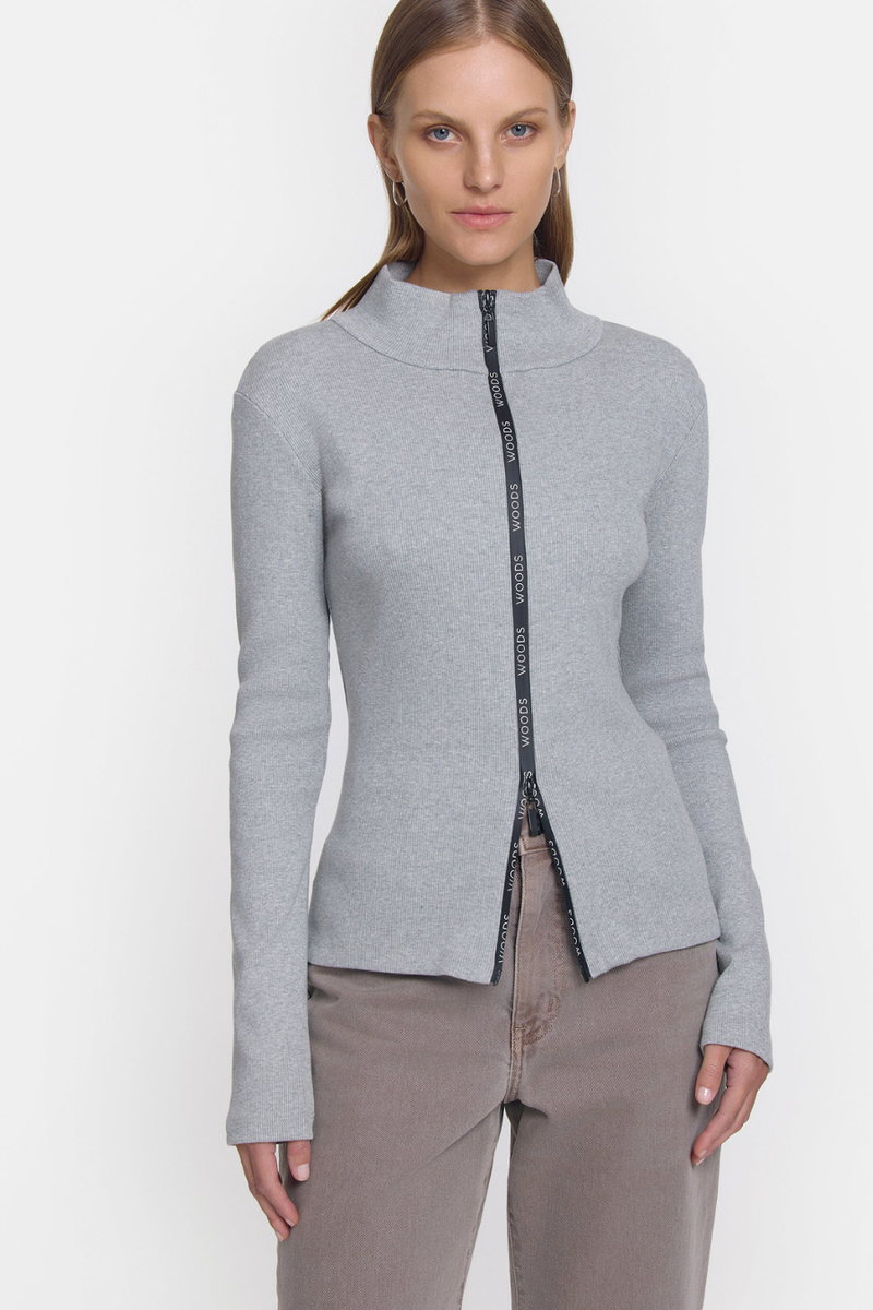 Woods Rib Zip Top Grey Marle