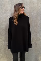 Roll Neck Poncho Jumper Black