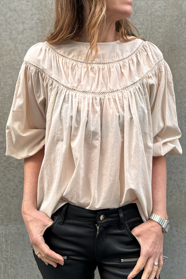 Lace Trim Mixed Blouse Ecru