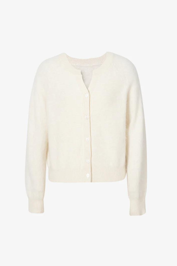 Round Neck Cashmere Cardigan White