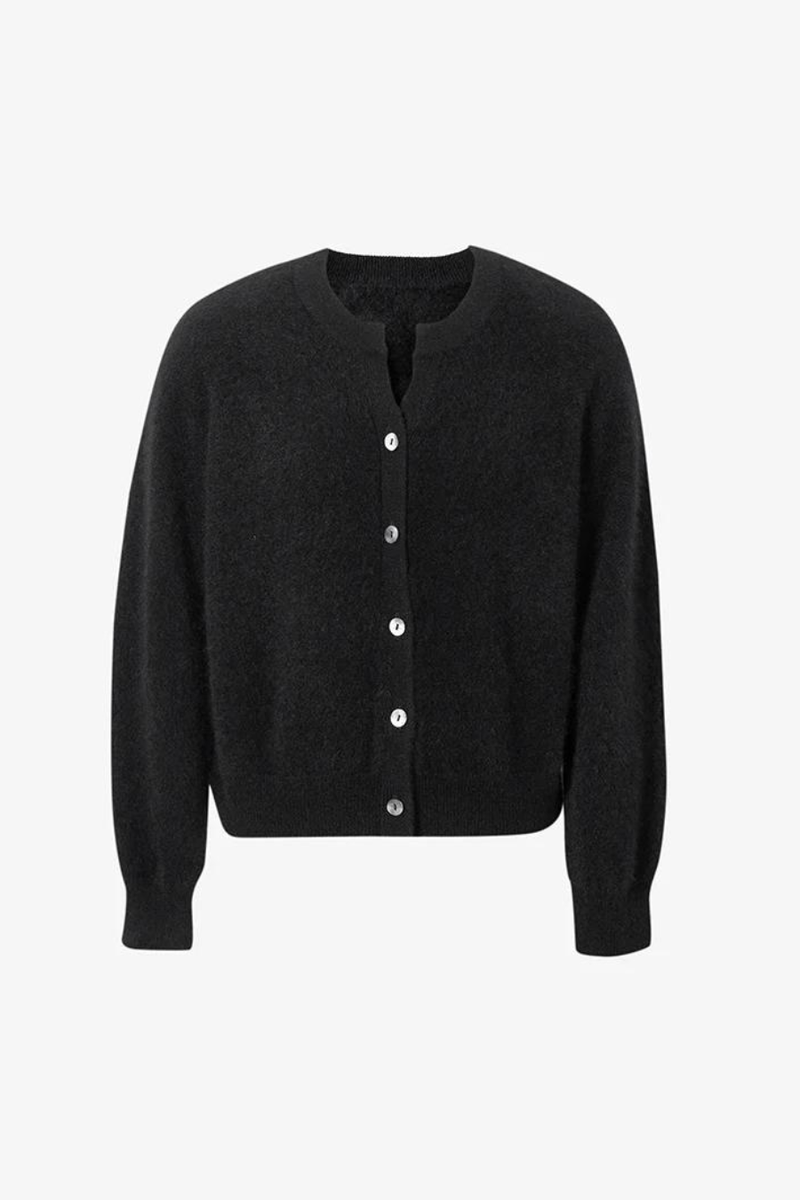 Round Neck Cashmere Cardigan Black