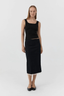 Compact Cotton Layered Column Skirt Black