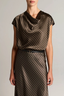Ombre Plaid Cowl Neck Blouse Black/ Camel