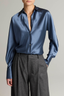 Bias Long Sleeve Blouse Blue Slate