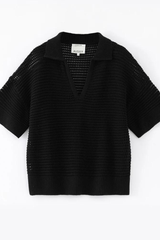 N.305 Cotton/ Cashmere Open Knit Polo Black