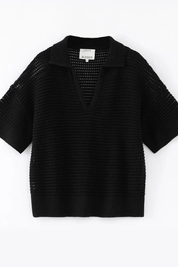 N.305 Cotton/ Cashmere Open Knit Polo Black