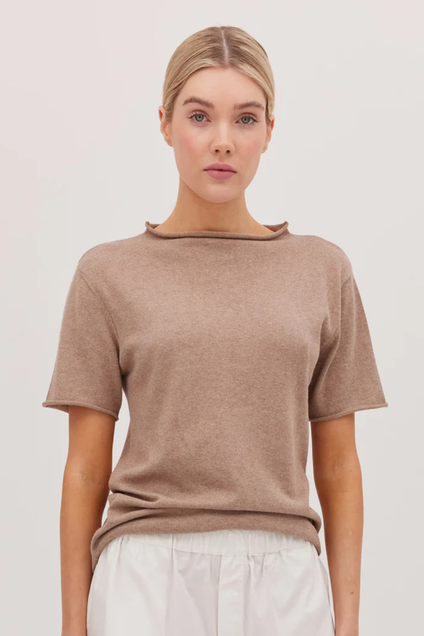 The Funnel Neck Tee Walnut