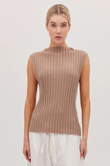 The Ribbed Funnel Neck Tank Walnut