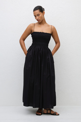 Shirred Bodice Dress Black