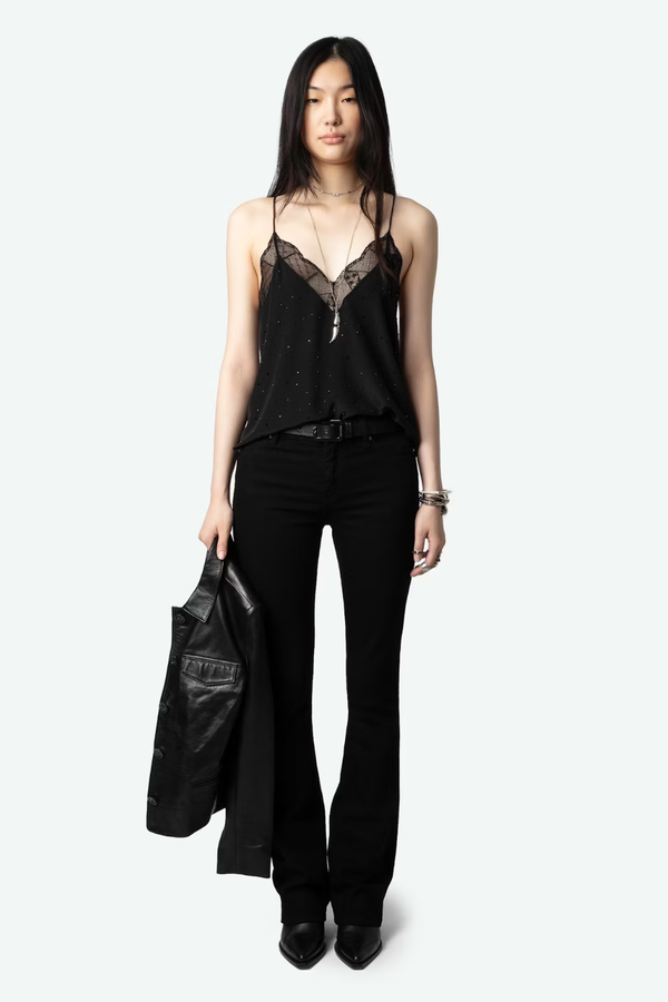 Christy Diamanté Silk Camisole Noir