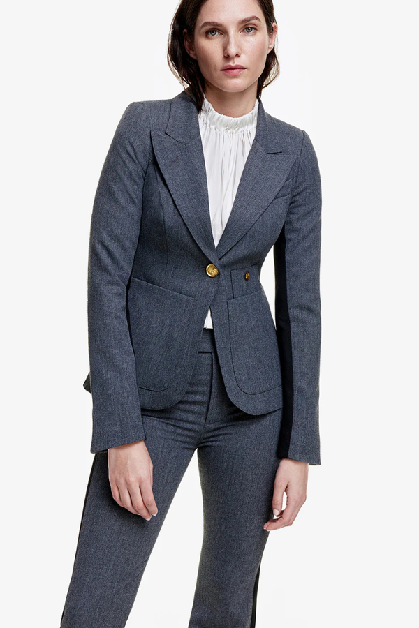 Patch Pocket Tux Stripe Blazer Charcoal with Black