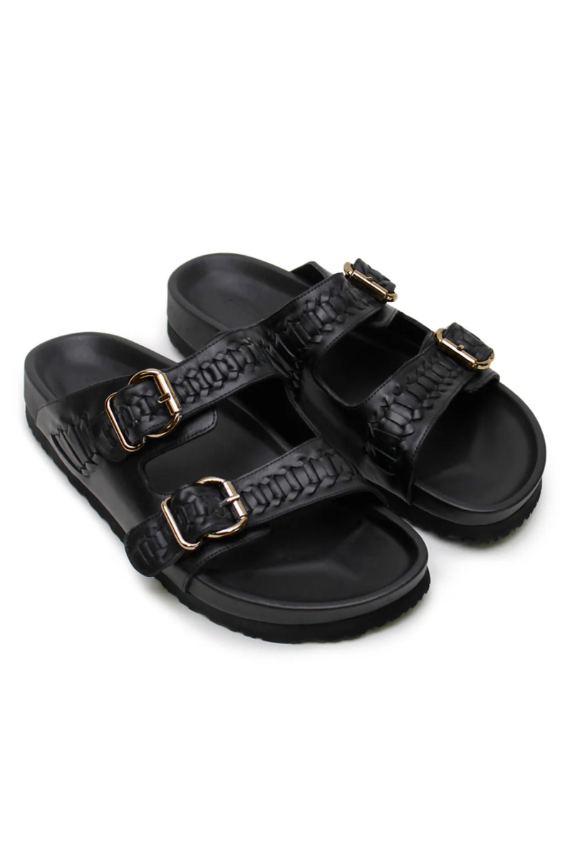 Buckle Sandal Woven Black/ Gold