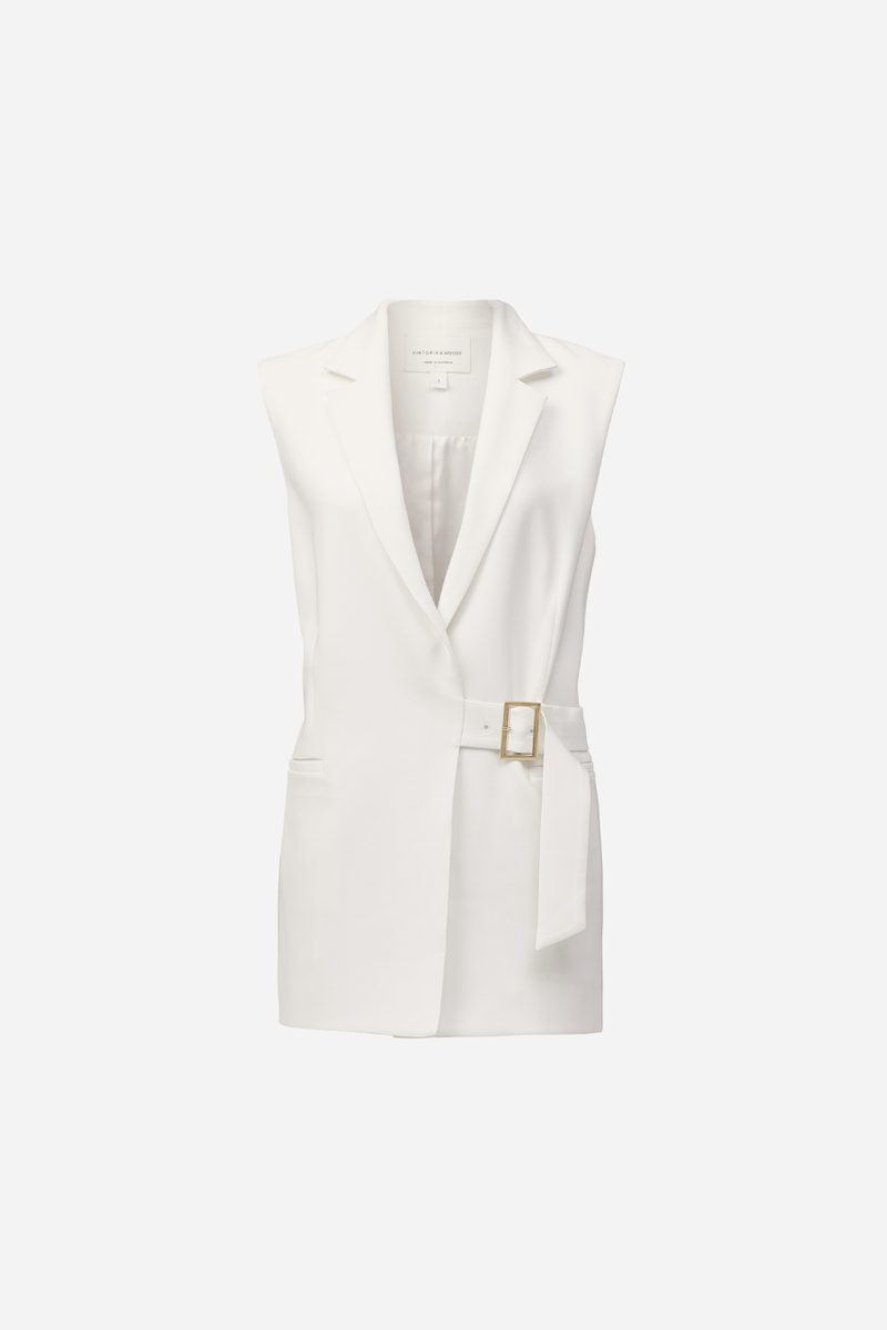 Renowned Sleeveless Blazer Ivory