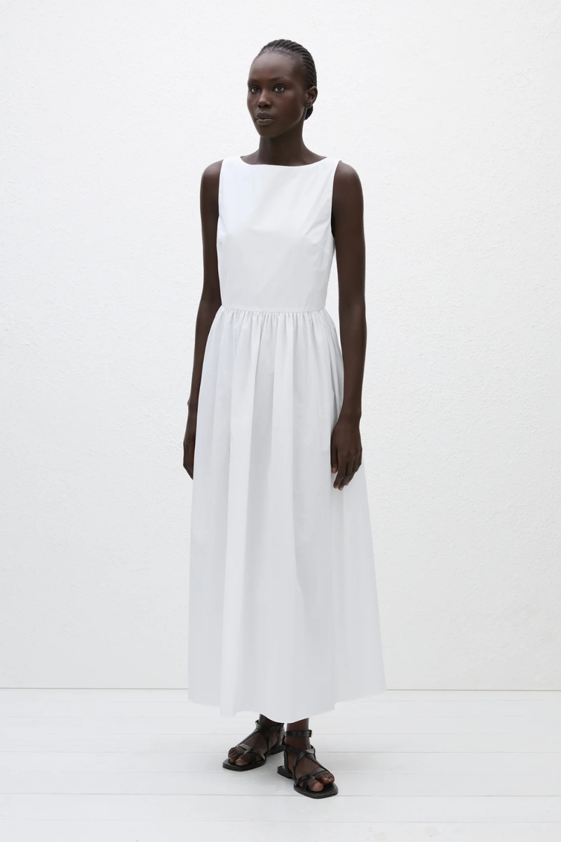 Tie Back Midi Dress White