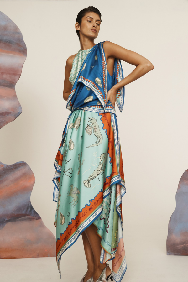 Surrealist Summer Scarf Midi Dress Multi