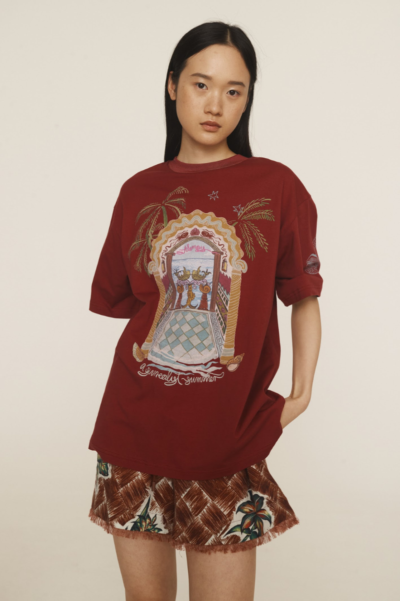 Surrealist Summer Tee Burgundy