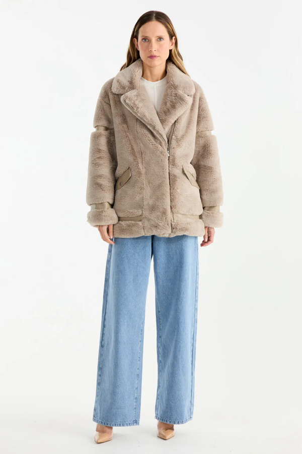 Clover Faux Fur Jacket Stone