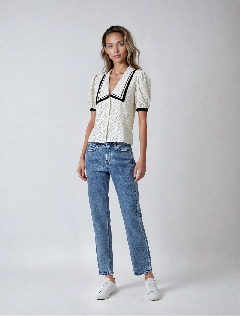 The Polka Dot Sailor Blouse Cream Multi