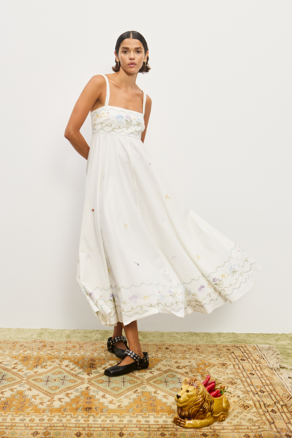 Giulia Embroidered Sundress Cream