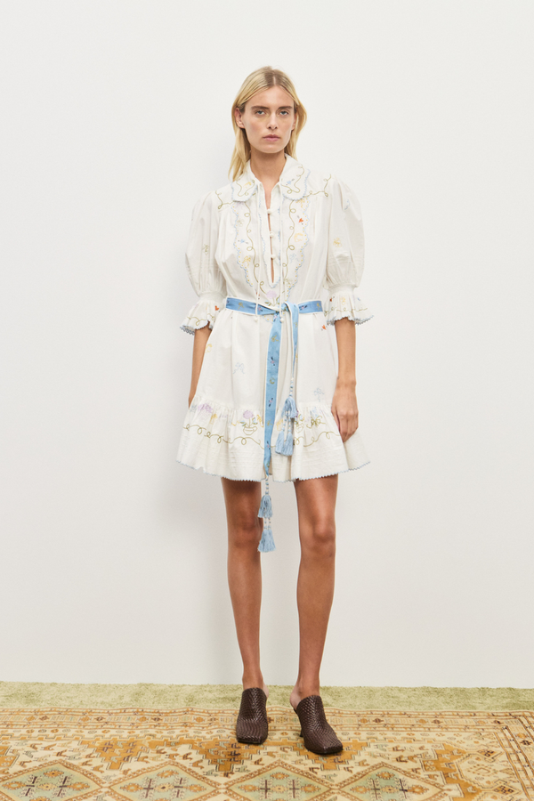 Giulia Embroidered Mini Dress Cream