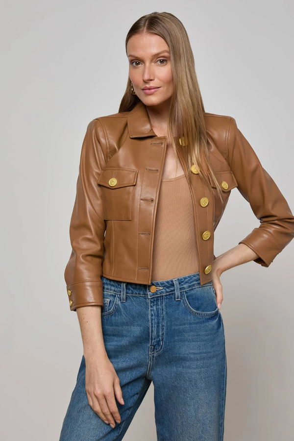 Kumi Cropped Leather Jacket Soft Cognac
